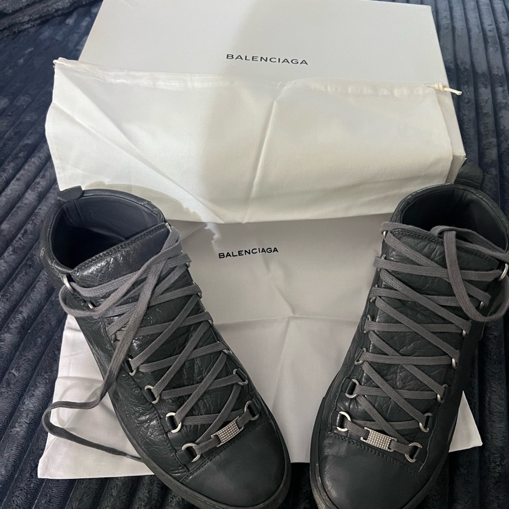 Balenciaga Men's Dark Gray Leather Sneakers